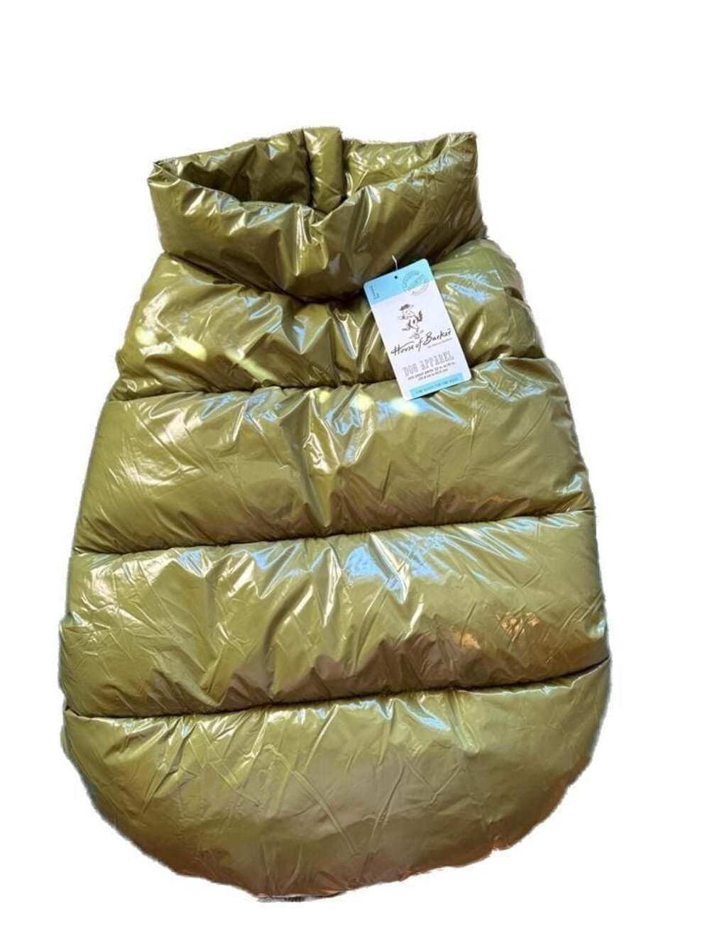 House of Barker Olive Green Metallic Puffer Dog Vest Jacket L